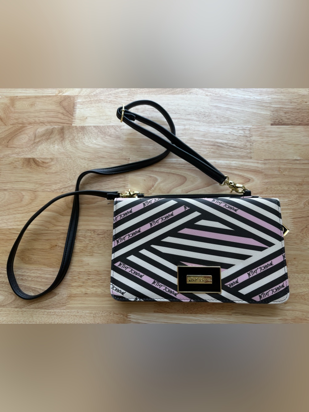 kate spade Pink, Black & White Striped Crossbody Wallet